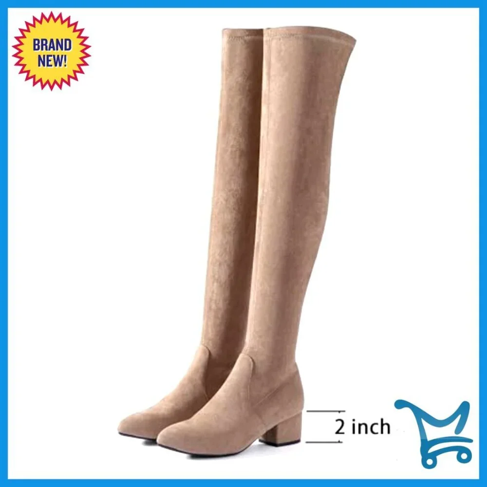 Women's Over the Knee Boots Suede Block Heel Winter Comfort Pointed Toe